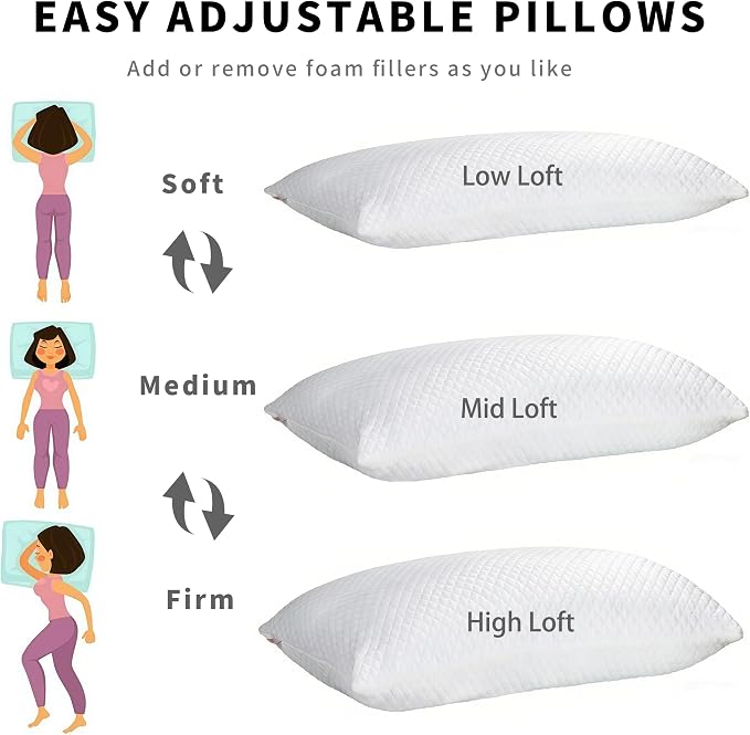 Cooling Pillow for Sleeping King Size Set of 2, Shredded Memory Foam Pillows - Image 7