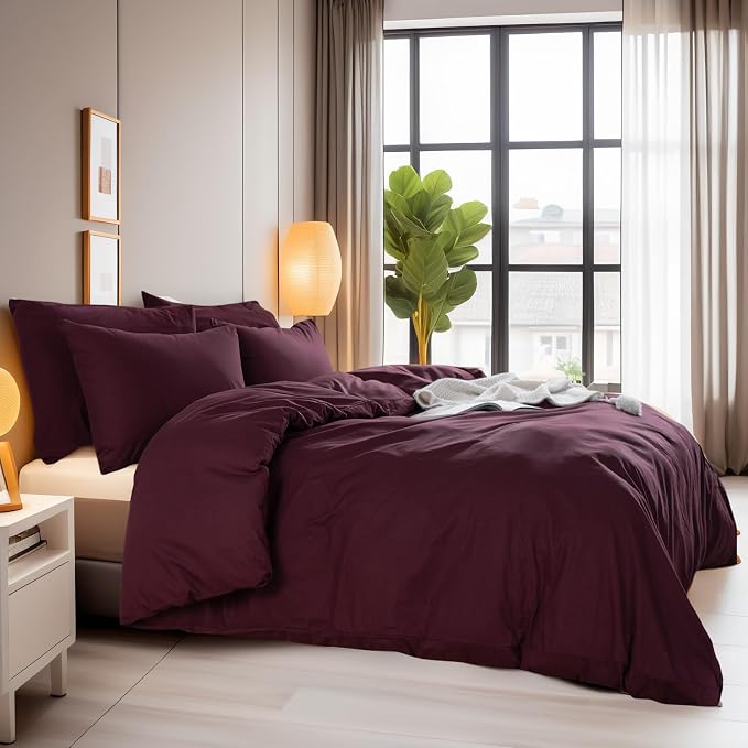NEXHOME PRO Duvet Cover Set 100% Washed Cotton Full Size Linen Feel Textured - Image 2