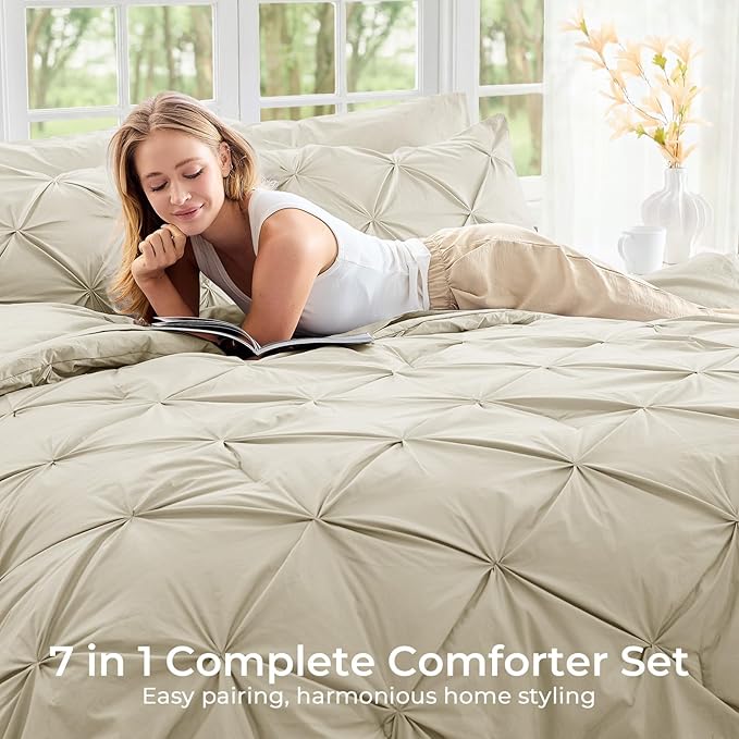 Sasttie Twin Comforter Set, 5-Piece Bed in a Bag, Pintuck Bedding Sets - Image 6