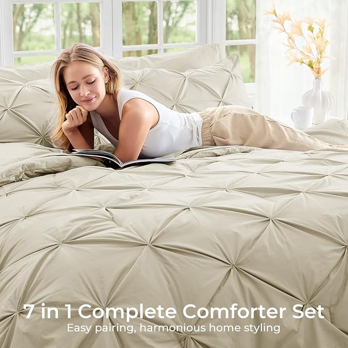 Sasttie Full Size Comforter Set, 7-Piece Bed in a Bag Double, Pintuck Bedding - Image 6