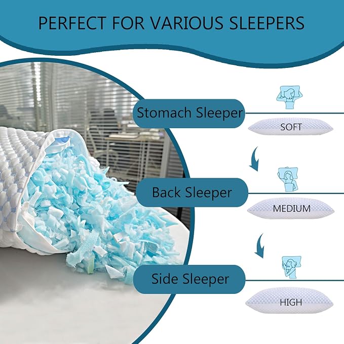 Cooling Pillows for Sleeping, Shredded Memory Foam Cooling Pillow for Hot - Image 8