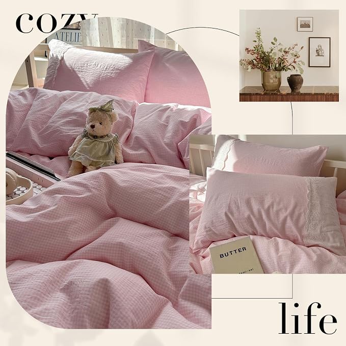 mixinni Pink Gingham Duvet Cover Full Size - Image 5