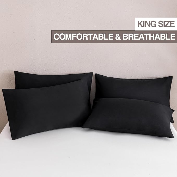 MINIPANDA Black King Size Pillow Cases Set of 4 - Image 2