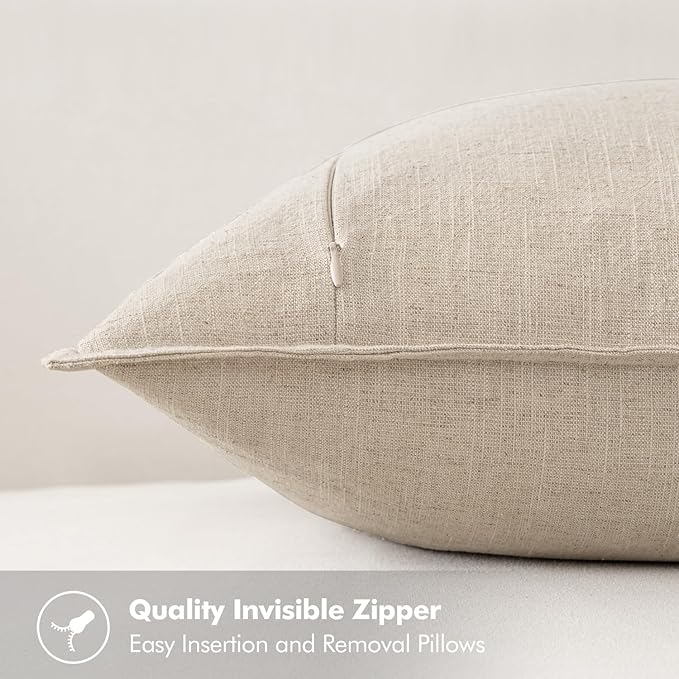 MIULEE Decorative Linen Euro Sham Pillow Covers 26x26 Natural Beige Boho - Image 3