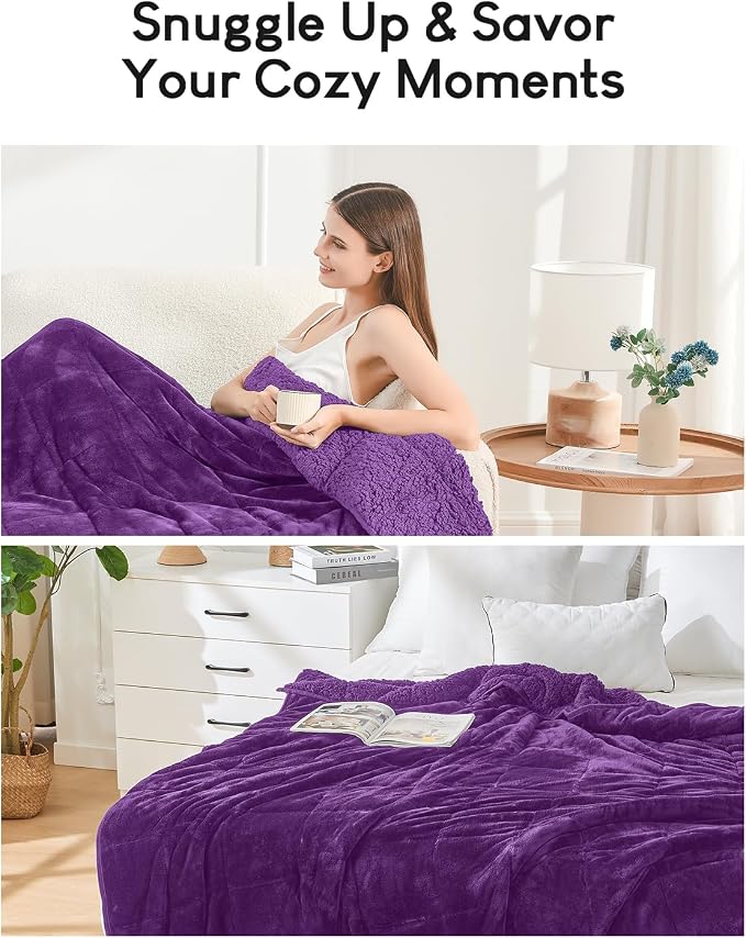 Cottonblue Weighted Blanket 15 lbs Queen Size, Flannel Shaggy Sherpa Weighted - Image 6