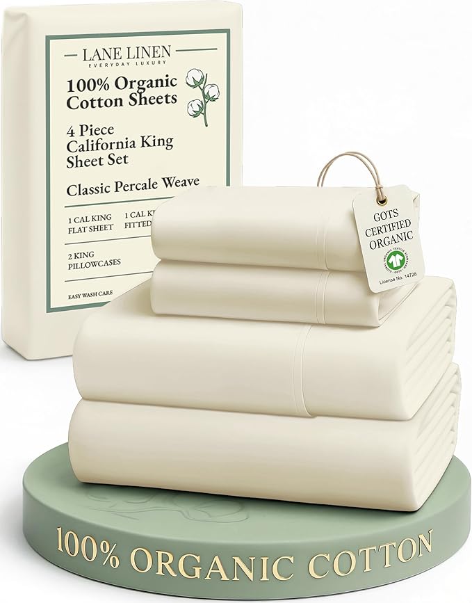 LANE LINEN 100% Organic Cotton California King Sheets Set, 4-Piece Pure Organic by LaneLinen