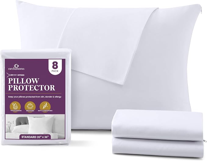 CirclesHome Pillow Protectors 8 Pack Standard Zippered by CirclesHome