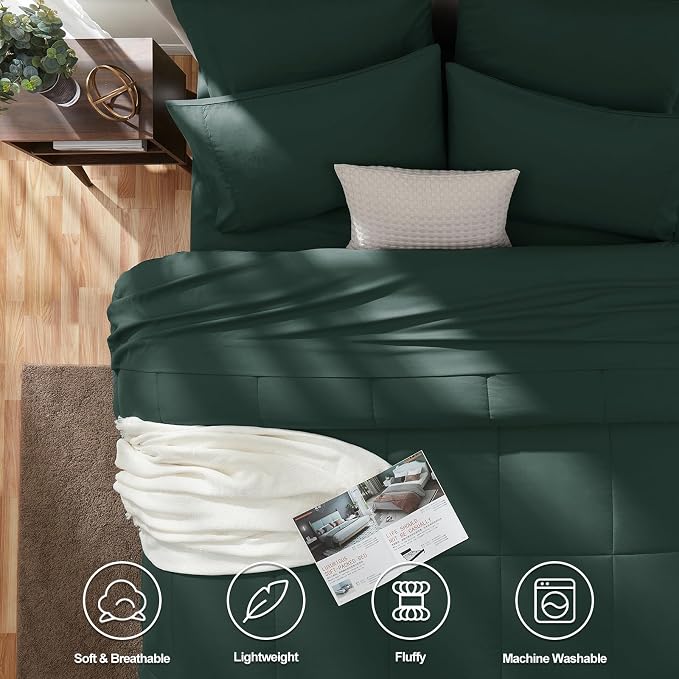 CozyLux King Size Comforter Set Forest Green, 7 Pieces Bed in a Bag, All Season - Image 2