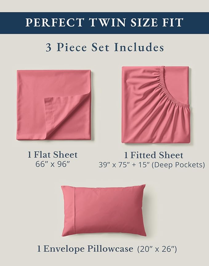 LANE LINEN Eco Friendly 100% Organic Cotton Twin Bed Sheet Set, Soft & - Image 4