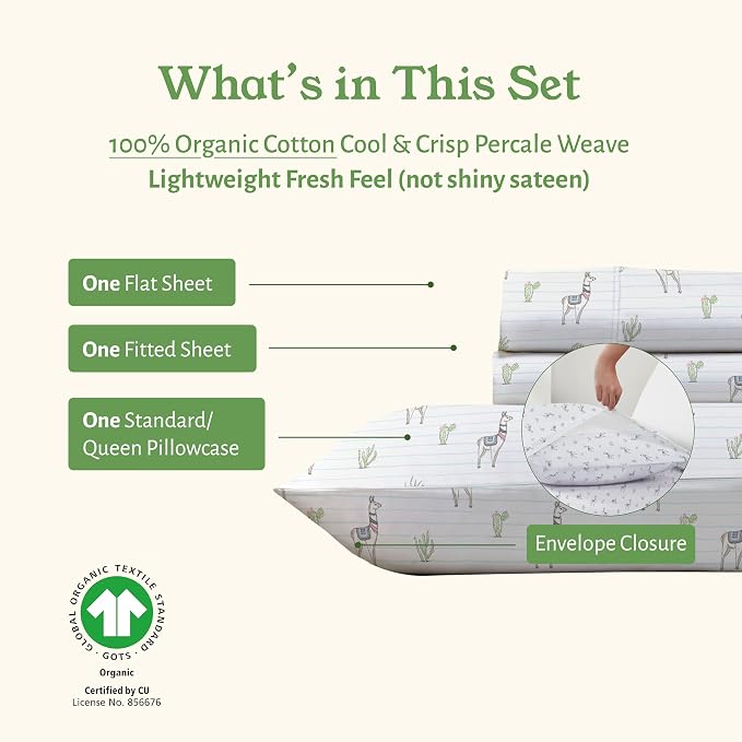California Design Den Printed Twin Extra Long Sheet Set, 100% Organic Cotton - Image 4