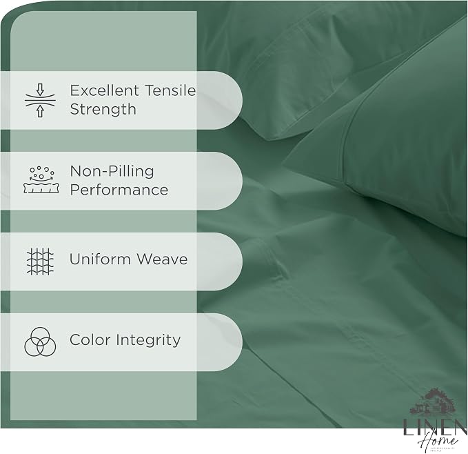 Linen Home 100% Cotton Percale Sheets Twin Size, Frosty Green, Deep Pocket - Image 2