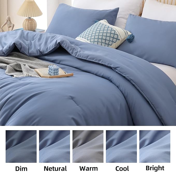 ROSGONIA Queen Comforter Set Slate Blue - Image 8