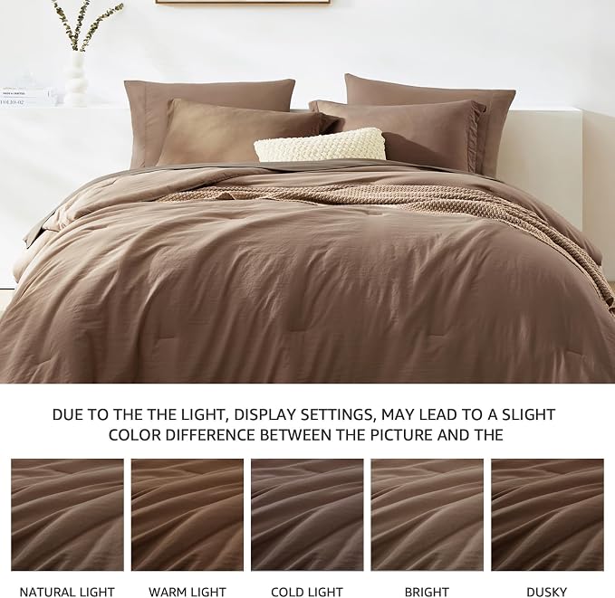 WRENSONGE King Size Comforter Sets, 7 Pieces Soft Brown Bed in a Bag King - Image 7