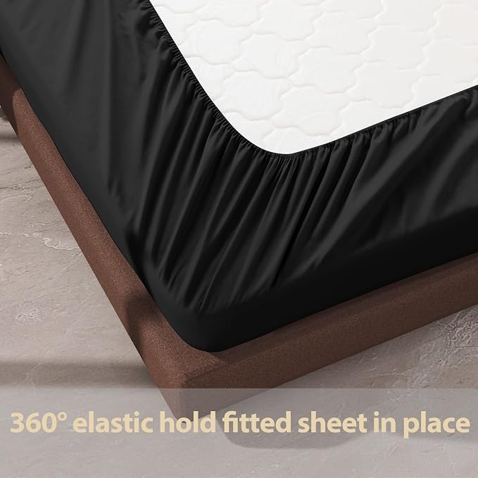 100% Egyptian Cotton Fitted Sheet Twin XL/Split King Size Black, 600 Thread - Image 7