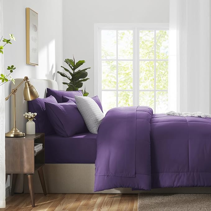 CozyLux King Size Comforter Set Purple, 7 Pieces Bed in a Bag, All Season - Image 9