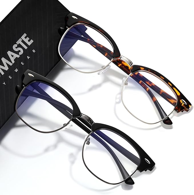 Blue Light Blocking Glasses Vintage Half Frame UV Clear Lens Anti Eyestrain by AOMASTE