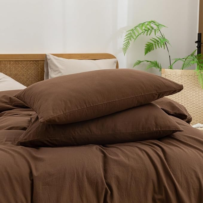 BESTOUCH Duvet Cover Set 100% Washed Cotton Linen Feel Super Soft Comfortable - Image 7