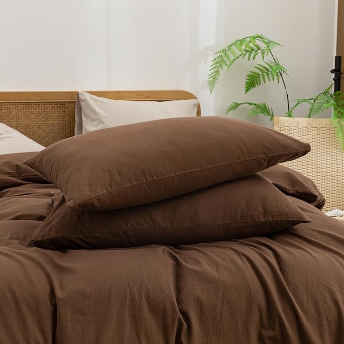 BESTOUCH Duvet Cover Set 100% Washed Cotton Linen Feel Super Soft Comfortable - Image 7