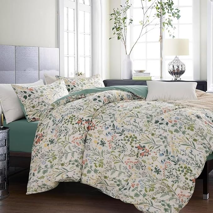 MKXI Wildflower Duvet Cover Set Sage Green Spring Floral Bedding Set Rustic - Image 6