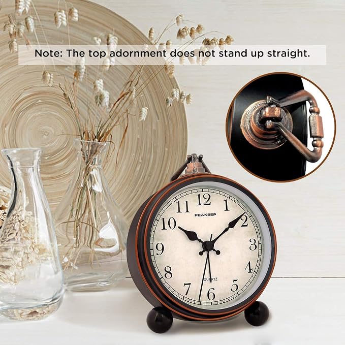 Peakeep 4" Small Battery Operated Antique Retro Analog Alarm Clock - Image 2