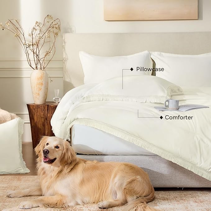 Andency Comforter Set Oversized King Ivory 120x120, 3 Pieces Boho Fall Tassel - Image 5