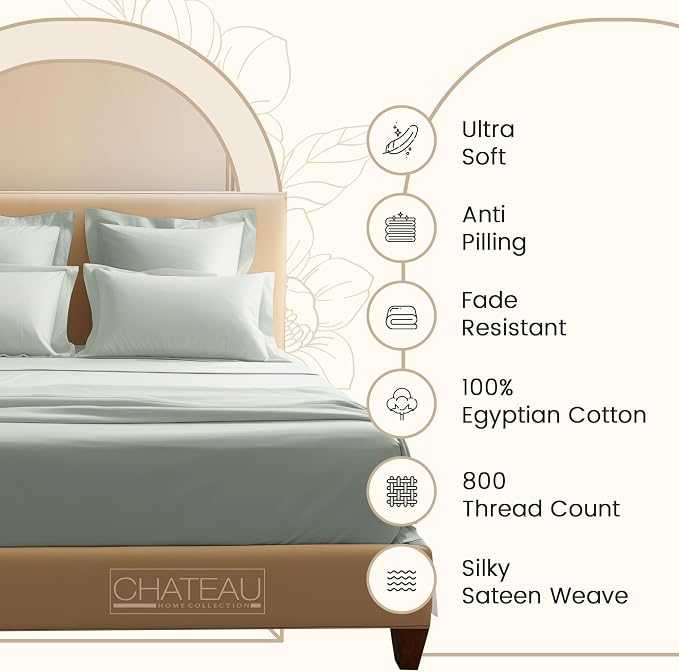 CHATEAU HOME COLLECTION 100% Egyptian Cotton Sheets Sateen Weave Twin Size - Image 2