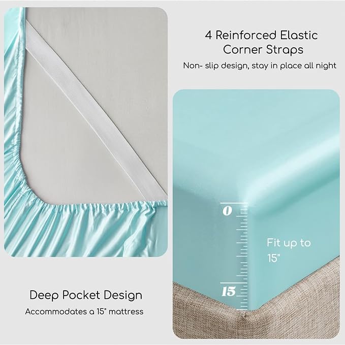 MR&HM Satin Bed Sheets, Full Size Sheets Set - Image 4