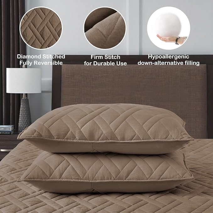 HORIMOTE HOME Quilt Set Twin Size Pine Bark, Classic Geometric Diamond Stitched - Image 4