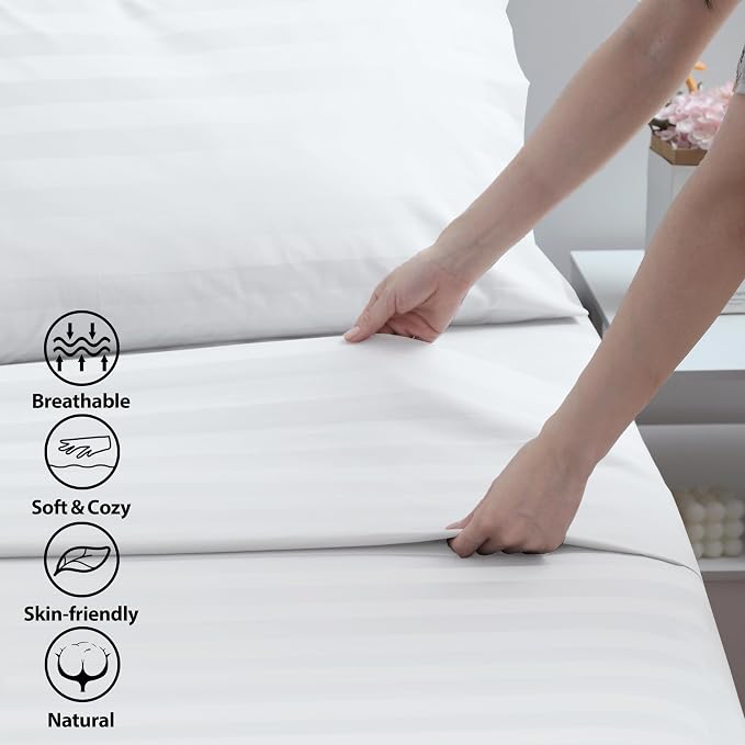 Cotton Cal King Flat Sheet Only, 600 Thread Count 100% Egyptian Cotton Top - Image 3