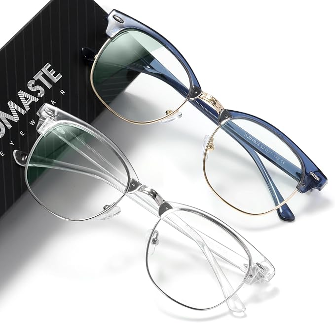 Blue Light Blocking Glasses Vintage Half Frame UV Clear Lens Anti Eyestrain by AOMASTE