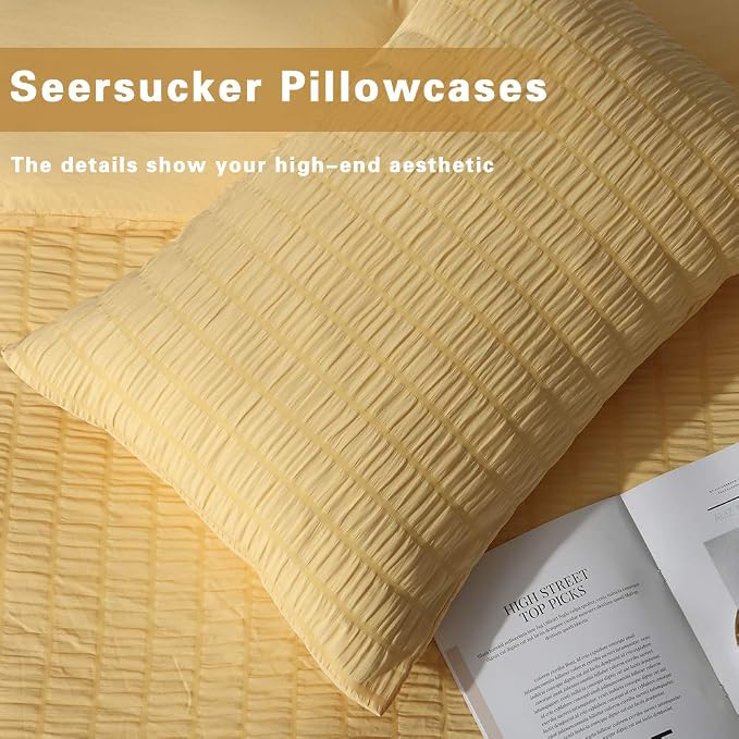 AveLom Yellow Duvet Cover King, 3 Pieces, Seersucker Textured Ultra Soft Washed - Image 5