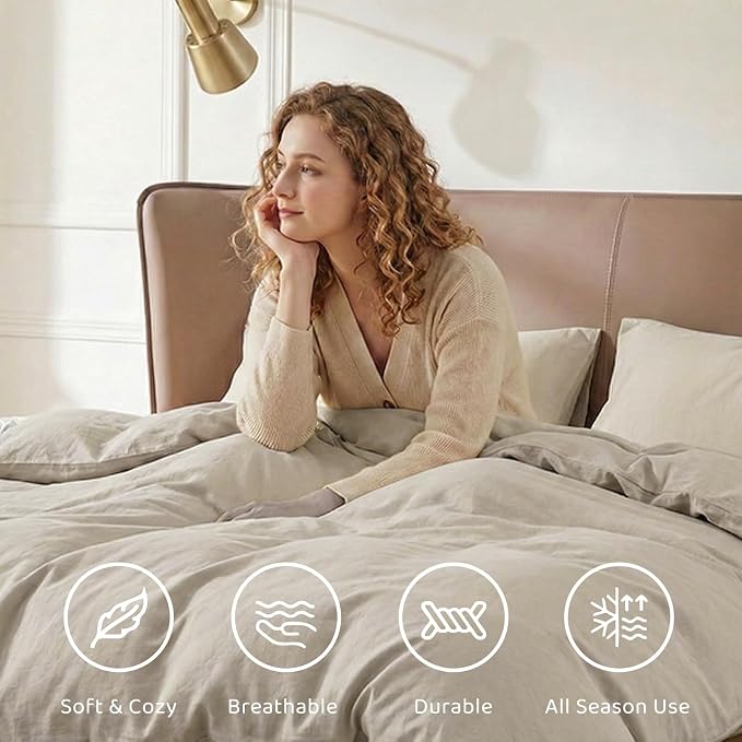 WRENSONGE Light Oatmeal Super King Plus Comforter Set, 7 Pieces Soft Microfiber - Image 4
