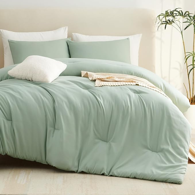 CozyLux Oversized King Comforter Set Sage Green, 3 Pieces 120x98 Solid - Image 9