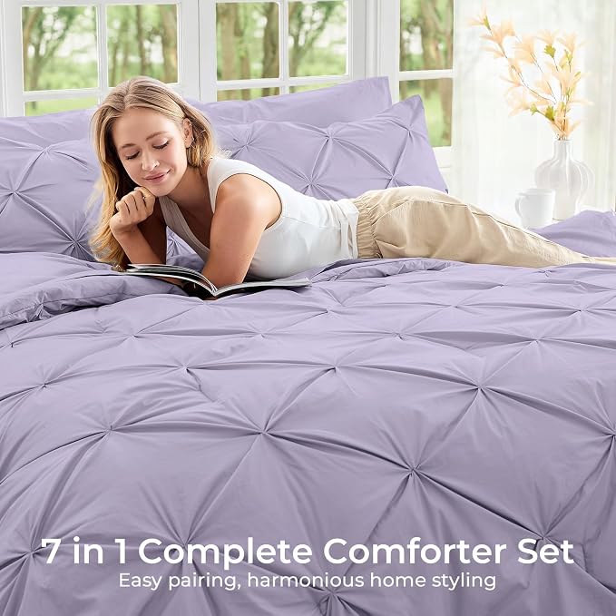 Sasttie King Size Comforter Set, 7-Piece Bed in a Bag, Pintuck Bedding Sets - Image 6