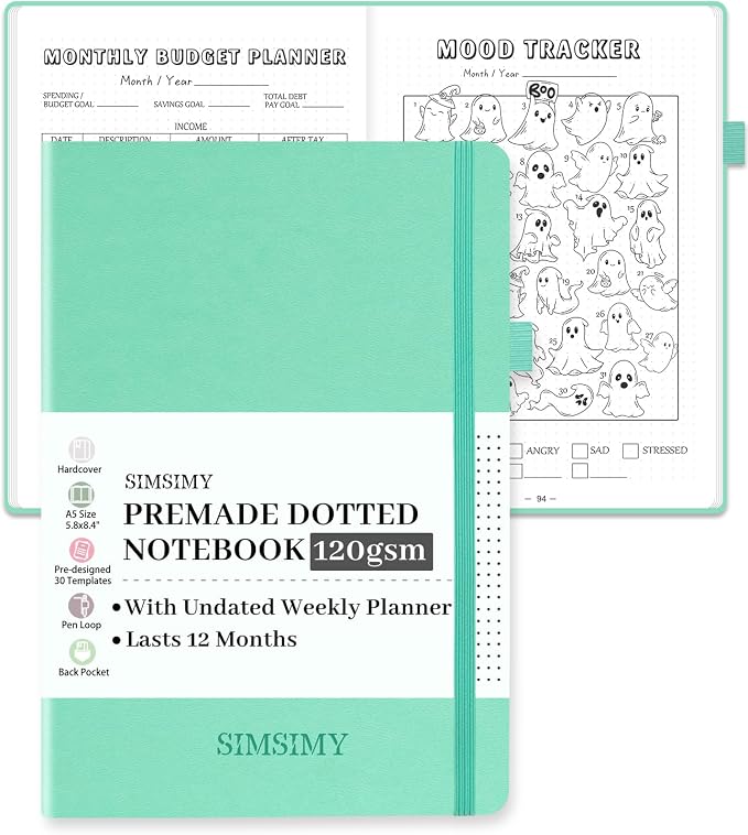 Premade Bullet Dotted Journal Notebook, Pre-made Dot Grid Journaling by SIMSIMY