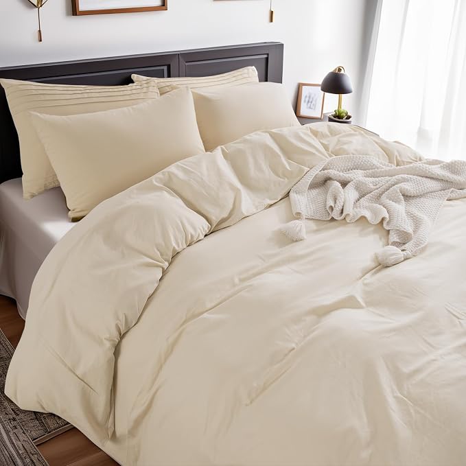 NEXHOME PRO 100% Washed Cotton Duvet Cover Super King 108"x98" Linen Look - Image 4