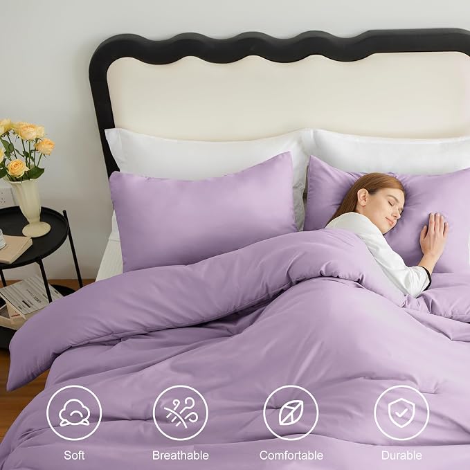 CozyLux Oversized King Comforter Set Lavender, 3 Pieces 120x98 Solid Breathable - Image 5