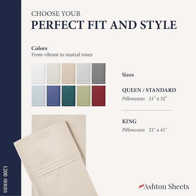 100% Egyptian Cotton Pillow Cases Standard/Queen Size Set of 2 - Image 7