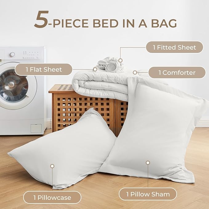 Sasttie Twin Comforter Set, 5 Pieces Bed in a Bag Twin, Complete Bedding Set - Image 6
