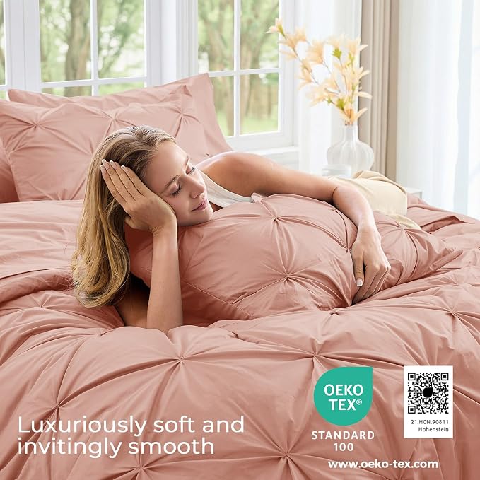 Sasttie Queen Comforter Set, 7-Piece Bed in a Bag, Pintuck Bedding Sets - Image 3