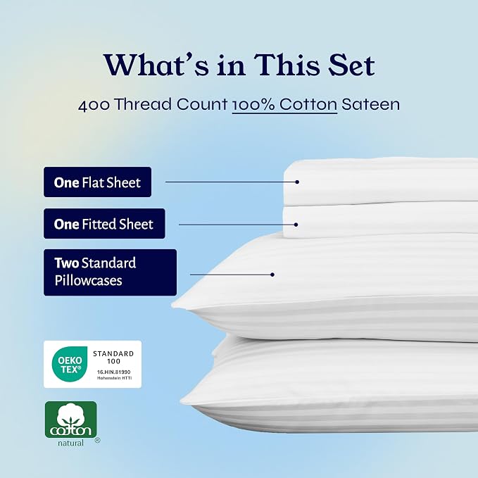 California Design Den Soft 100% Cotton Full Sheet Set, 400 TC Good Housekeeping - Image 4