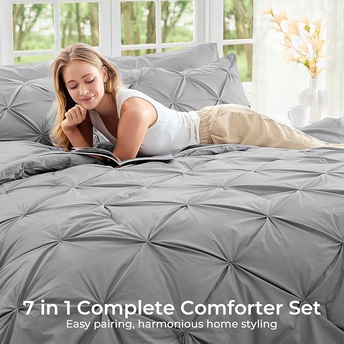 Sasttie Full Size Comforter Set, 7-Piece Bed in a Bag, Pintuck Bedding Sets - Image 6