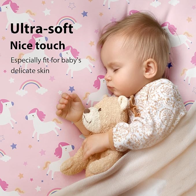 Baby Mini Crib Sheets Girl, Portable 38”x26” Pack and Play Sheets Fitted - Image 3
