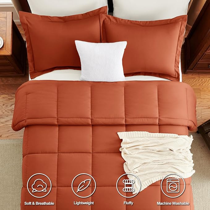 CozyLux Queen Size Comforter Sets Terracotta - Image 4
