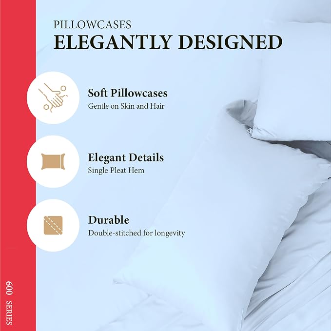 100% Egyptian Cotton King Pillow Case Set of 2 - Image 4