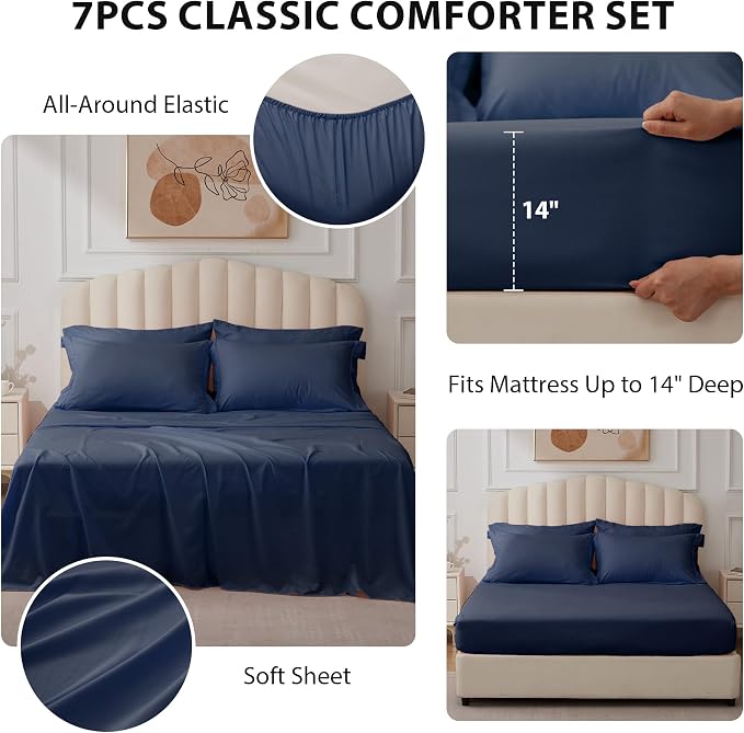 Queen Comforter Set Navy - Image 2