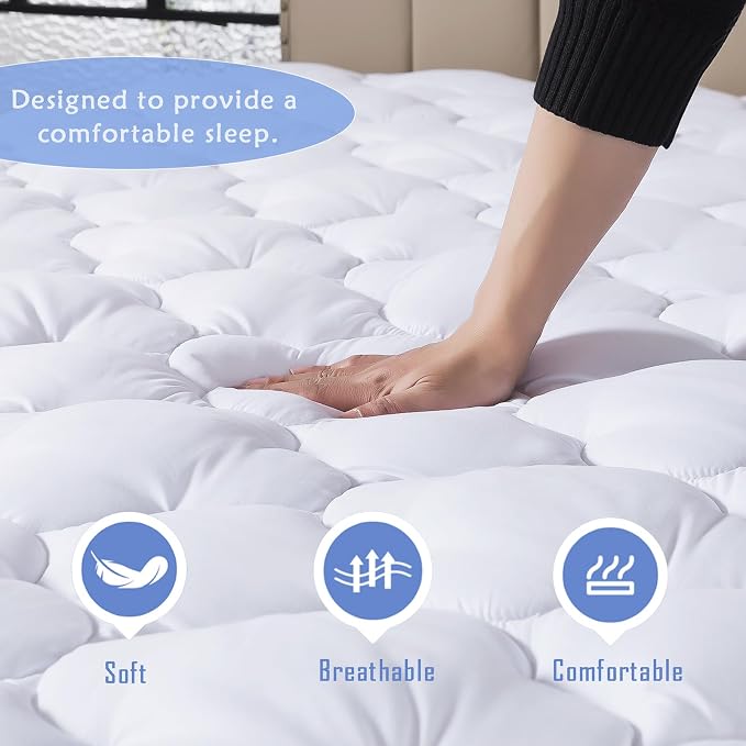 WhatsBedding Twin Mattress Pad, Fitted Twin Mattress Protector Soft - Image 3