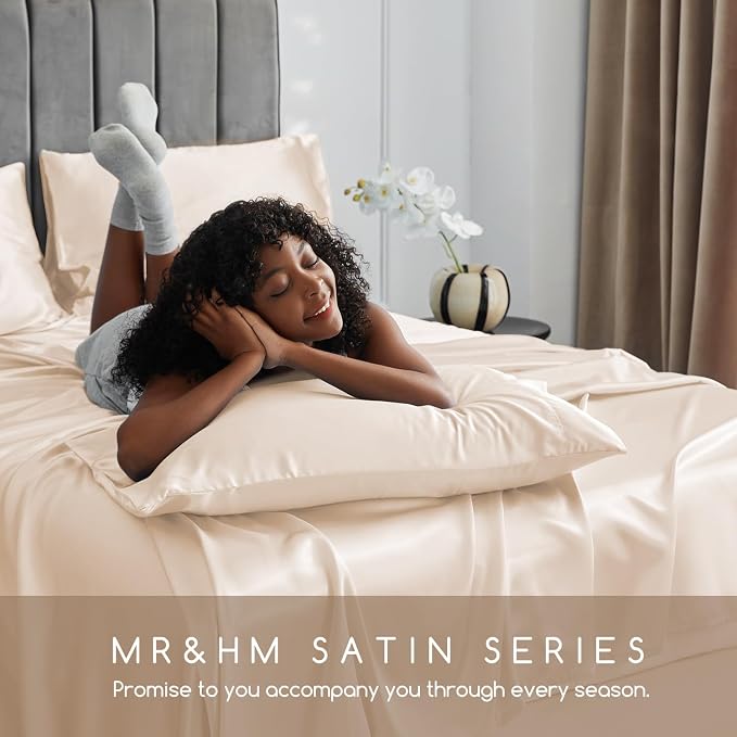 MR&HM Satin Bed Sheets, Full Size Sheets Set - Image 6
