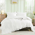 WONGS BEDDING White Queen Comforter Set, Boho Ruffle Comforter by WONGSBEDDING
