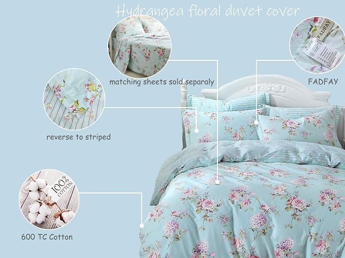 FADFAY French Country Duvet Cover Set King/California King 100% Cotton Floral - Image 2